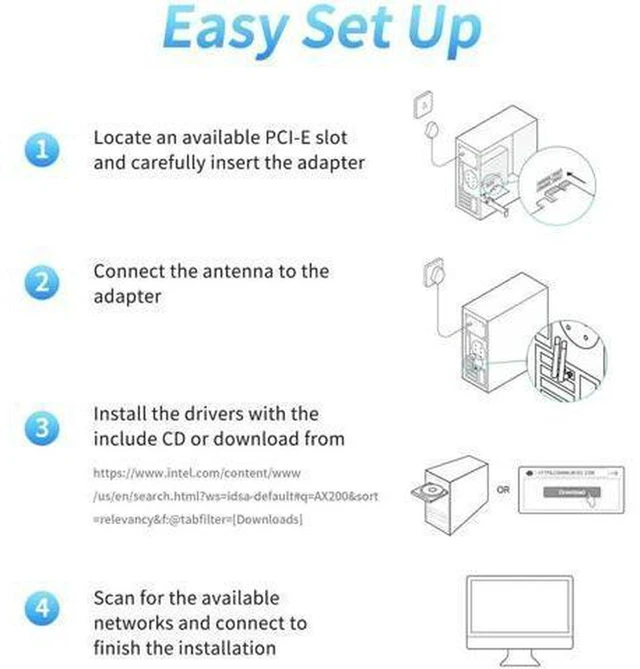 Alt view image 5 of 7 - WiFi 6 PCIe Wireless Card for Desktop PC, Intel AX200NGW Chip Bluetooth 5.2 Dual Band WiFi Adapter, OFDMA MU-MIMO Ultra Low Latency, Compatible Windows 10/11 64-bit