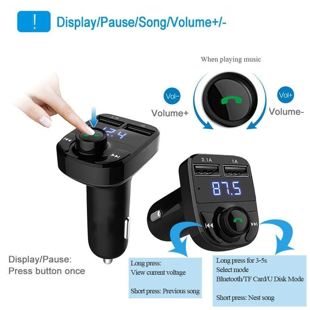Alt view image 3 of 7 - X8 Car Bluetooth Receiver & Charger Lossless Sound Quality FM Transmitter, Plug-in Car MP3 Bluetooth Player