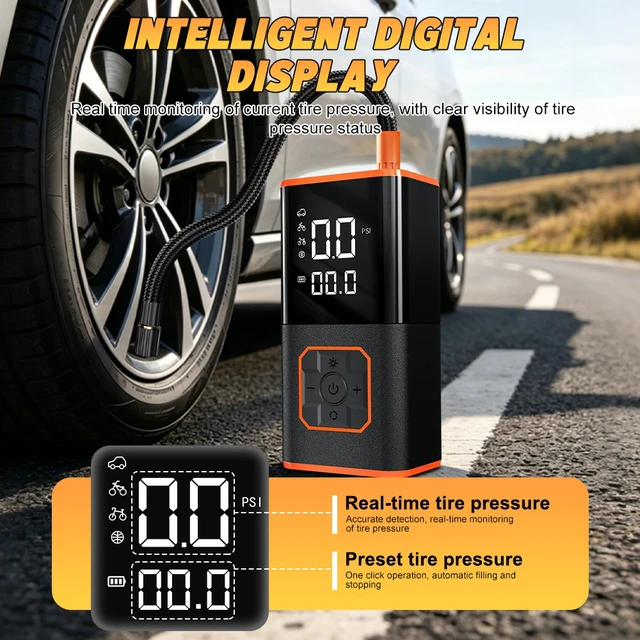 Alt view image 2 of 6 - Portable Car Air Pump Smart Digital Display Tire Inflator for Car, Bicycle, Basketball & More, Electric Air Compressor