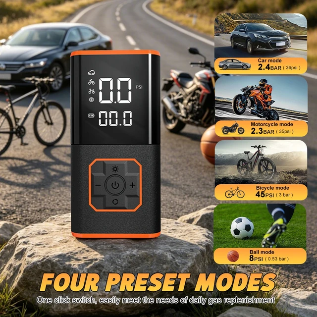 Alt view image 4 of 6 - Portable Car Air Pump Smart Digital Display Tire Inflator for Car, Bicycle, Basketball & More, Electric Air Compressor