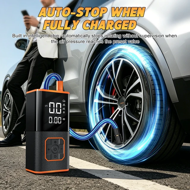Alt view image 5 of 6 - Portable Car Air Pump Smart Digital Display Tire Inflator for Car, Bicycle, Basketball & More, Electric Air Compressor