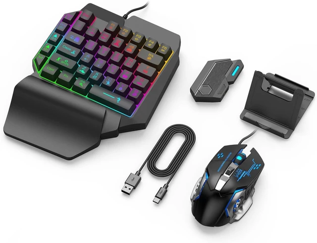 Main image of One Handed Gaming Keyboard and Mouse Combo, RGB Backlit 35 Keys Half Hand Gaming Keyboard and Mouse Set with Wrist Rest Support and Converter for PC