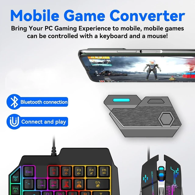 Alt view image 5 of 7 - One Handed Gaming Keyboard and Mouse Combo, RGB Backlit 35 Keys Half Hand Gaming Keyboard and Mouse Set with Wrist Rest Support and Converter for PC