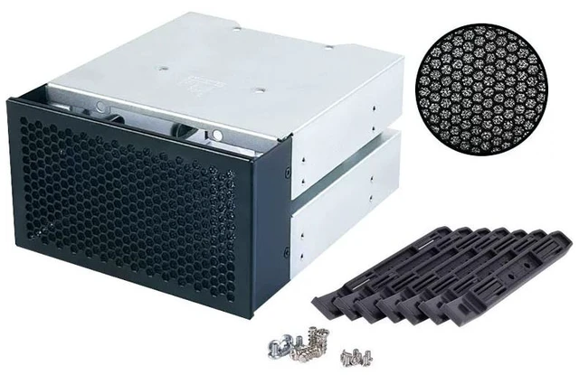 Main image of HY 3-Bay HDD Cage Converts 2 x 5.25" Optical Bays to 3 x 3.5" Drive Bays, PC Case Storage Expansion Rack