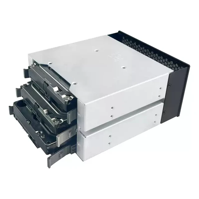 Alt view image 3 of 5 - HY 3-Bay HDD Cage Converts 2 x 5.25" Optical Bays to 3 x 3.5" Drive Bays, PC Case Storage Expansion Rack