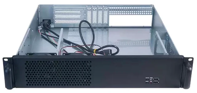 Alt view image 4 of 4 - 2U-245F Rackmount Industrial Short Chassis 45cm Depth, ATX Motherboard, Standard PSU Mount, Full-Height GPU Support, 3x 3.5" HDD, Dual 8025 Fans
