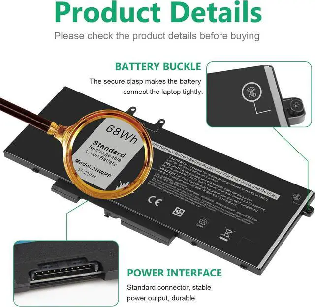 Alt view image 12 of 14 - LXHY 3HWPP Laptop Battery Replacement for Dell Latitude 5401 5410 5411 5501 5510 5511 Precision 3541 3551 Inspiron 7706 2-in-1 Inspiron 17 7500/7506 2-in-1 Black 10X1J N2NLL 1VY7F 451-BCMN 15.2V 68Wh