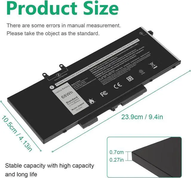 Alt view image 11 of 14 - LXHY 3HWPP Laptop Battery Replacement for Dell Latitude 5401 5410 5411 5501 5510 5511 Precision 3541 3551 Inspiron 7706 2-in-1 Inspiron 17 7500/7506 2-in-1 Black 10X1J N2NLL 1VY7F 451-BCMN 15.2V 68Wh
