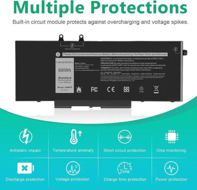 Alt view image 13 of 14 - LXHY 3HWPP Laptop Battery Replacement for Dell Latitude 5401 5410 5411 5501 5510 5511 Precision 3541 3551 Inspiron 7706 2-in-1 Inspiron 17 7500/7506 2-in-1 Black 10X1J N2NLL 1VY7F 451-BCMN 15.2V 68Wh