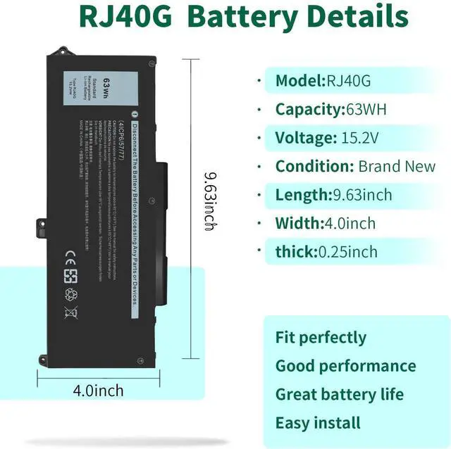 Alt view image 9 of 14 - LXHY 63WH RJ40G Battery for Dell Latitude 15 5520 Latitude 14 5420 Precision 15 3560 Series Laptop, fit for Dell P137G P137G001 F P104F P104F001 RJ4OG 01K2F 075X16 WY9DX 0WK3F1 15.2V