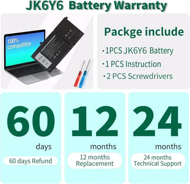 Alt view image 12 of 12 - LXHY 40Wh JK6Y6 Battery for Dell Inspiron 5300 5301 5401 5402 5408 5409 5501 5508 5509 5400 5406 7405 7300 7306 7500 7506 2-in-1 Series Latitude 3410 3510 Vostro 5301 5401 5501 P102F H5CKD 11.25V
