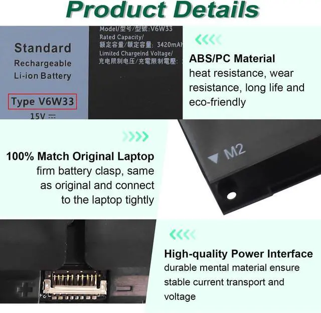Alt view image 14 of 14 - LXHY V6W33 Battery Replacement for Dell Inspiron 15 3511 3520 3515 3510 5510 5515 5518 5310 5635 5625 5630 Latitude 3320 3330 3420 3520 Vostro 3515 3525 Series 15V 54Wh