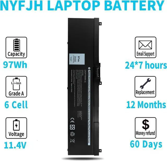 Alt view image 12 of 14 - LXHY 97Wh Type NYFJH 11.4V Laptop Battery Replacement for Dell Precision 7530 7540 7730 7740 P34E P34E001 P34E002 P74F P74F001 P74F002 451-BCGI 0WNRC 00WNRC GW0K9 0GW0K9 6-Cell