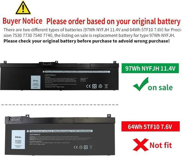 Alt view image 13 of 14 - LXHY 97Wh Type NYFJH 11.4V Laptop Battery Replacement for Dell Precision 7530 7540 7730 7740 P34E P34E001 P34E002 P74F P74F001 P74F002 451-BCGI 0WNRC 00WNRC GW0K9 0GW0K9 6-Cell