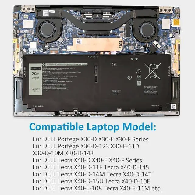 Alt view image 14 of 14 - LXHY 722KK Laptop Battery Replacement for Dell XPS 13 9300 (2020), XPS 13 9310 (2020), XPS 13 9380 (2020) P117G P117G001 P117G002 Series Laptop Battery for Dell 722KK 2XXFW FP86V WN0N0 7.6V/52Wh