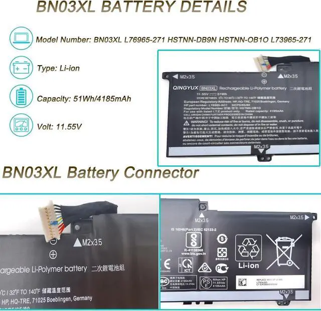 Alt view image 8 of 12 - LXHY BN03XL HSTNN-DB9N HSTNN-OB1O Laptop Battery Compatible with HP Pavilion 15-eh0011la Envy X360 13 13-BA 13-AR 13-AY Envy X360 15 2020 15-ED 15M-EE 15M-EE0023DX 15M-EE0013DX