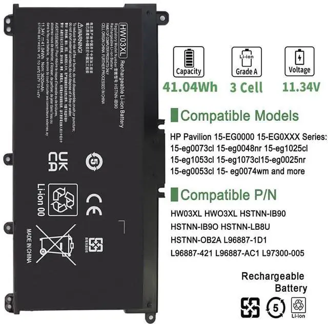 Alt view image 10 of 14 - LXHY HW03XL Replacement Battery for HP Pavilion 15-EG 15-EH 17-CN 17-CP 15-EG0073CL 15-EG2073CL 15-EG1053CL 15-EG1073CL