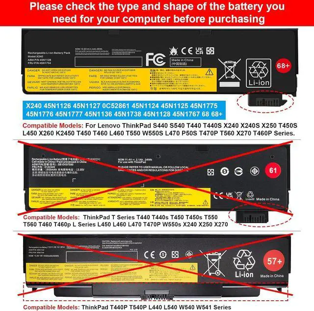 Alt view image 9 of 14 - LXHY 45N1128 X240 Battery Compatible with ThinkPad T440 T440s T450 T450s T460 T460P T470P T550 T560 L450 L460 L470 P50S W550s X250 X260 X270 45N1125 45N1126 45N1127 45N1129 45N1130 0C52861 0c52862