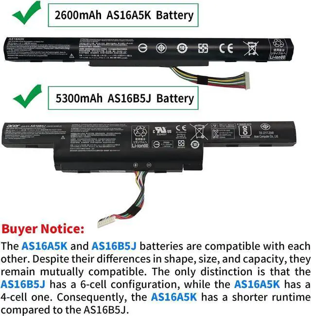 Alt view image 11 of 14 - LXHY AS16A5K Battery for for Acer Aspire E15 E5-575 E5-575G E5-576 E5-576G N16Q2 E5-575-33BM E5-575-52JF E5-575-54E8 E5-575-54EB E5-575G-53VG E5-575G-57D4 E5-575G-76YK E5-576G-5762 AS16A8K 4INR19/66-1