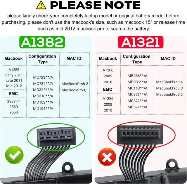 Alt view image 10 of 14 - LXHY A1382 Battery 10.95V 77.5Wh Laptop Battery for MacBook Pro 15 inch Core i7 (only for Early 2011 Late 2011 Mid 2012) A1286 MC721LL/A MC723LL/A MD035LL/A MD318LL/A MD322LL/A MD103LL/A MD104LL/A