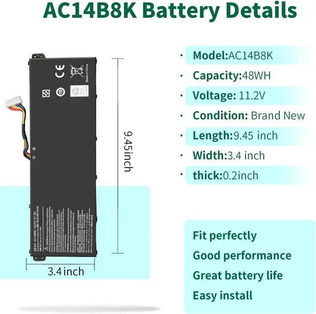 Alt view image 9 of 14 - LXHY AC14B8K Battery for Acer Predator Helios 300 N17C1 PH315-51 PH315-52 G3-571 N18Q13 Nitro 5 AN515 AN515-53 AN515-54 Aspire R5-471T R5-571T R5-571TG Chromebook CB5-571 Swift SF314 4ICP5/57/80