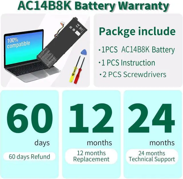 Alt view image 13 of 14 - LXHY AC14B8K Battery for Acer Predator Helios 300 N17C1 PH315-51 PH315-52 G3-571 N18Q13 Nitro 5 AN515 AN515-53 AN515-54 Aspire R5-471T R5-571T R5-571TG Chromebook CB5-571 Swift SF314 4ICP5/57/80