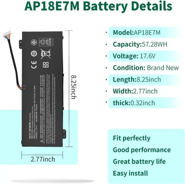 Alt view image 9 of 14 - LXHY AP18E7M AP18E8M Battery for Acer Predator Helios 300 PH315-52 PH315-53 PH317-53 Predator Triton 300 PT315-51 Nitro 5 AN517-52 AN517-51 AN515-54 AN515-43 Nitro 7 AN715-51 Aspire 7 A715-74G
