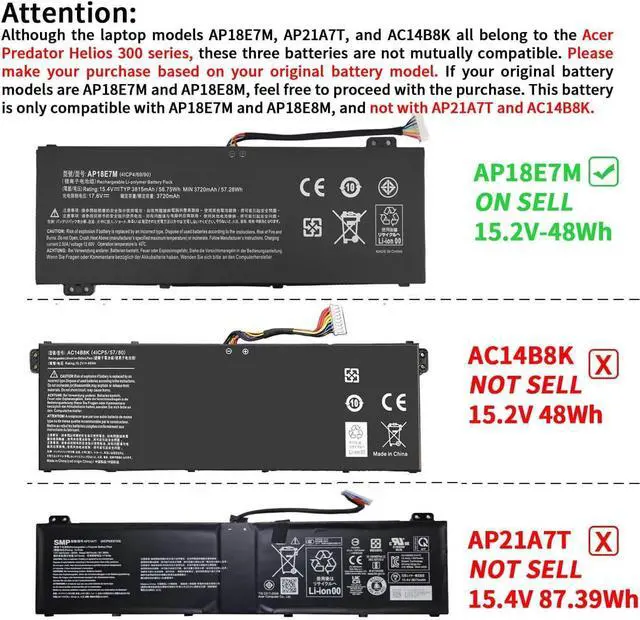 Alt view image 11 of 14 - LXHY AP18E7M AP18E8M Battery for Acer Predator Helios 300 PH315-52 PH315-53 PH317-53 Predator Triton 300 PT315-51 Nitro 5 AN517-52 AN517-51 AN515-54 AN515-43 Nitro 7 AN715-51 Aspire 7 A715-74G