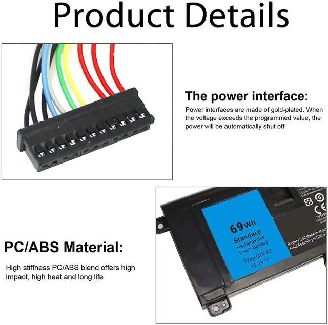 Alt view image 7 of 10 - 69WH G05YJ Laptop Battery for Dell Alienware 14 A14 M14X R3 R4 14D 14D-1528 ALW14D-5728 ALW14D-5528 14D-4828 fits Y3PN0 8X70T P39G 0G05YJ