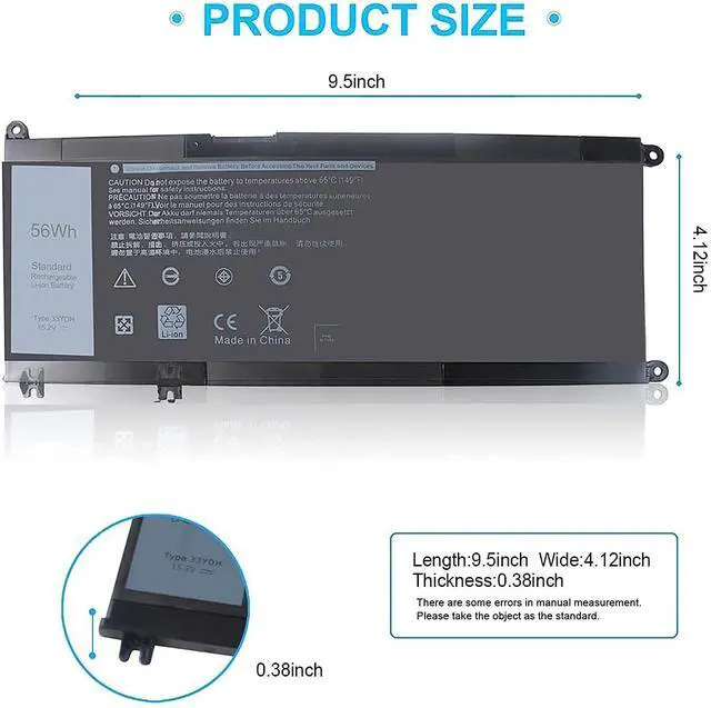 Alt view image 8 of 12 - LXHY 56WH 33YDH Battery for Dell Inspiron 15 7577 17 7000 17 7773 17 7779 2in1 G5 15 5587 Latitude 13 3380 14 3490 15 3590 3580 PVHT1 P30E 99NF2 7573 2-in-1 81PF3 081PF3 P30E001
