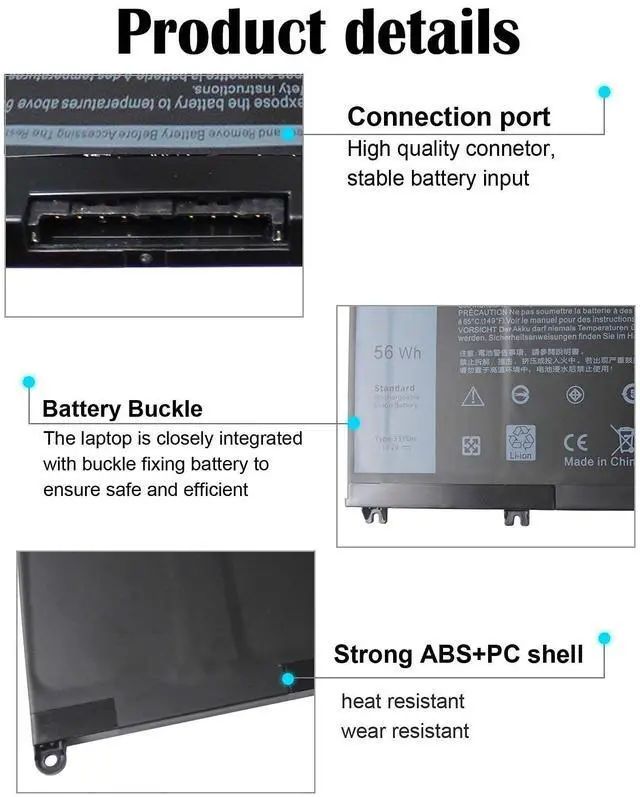 Alt view image 9 of 12 - LXHY 56WH 33YDH Battery for Dell Inspiron 15 7577 17 7000 17 7773 17 7779 2in1 G5 15 5587 Latitude 13 3380 14 3490 15 3590 3580 PVHT1 P30E 99NF2 7573 2-in-1 81PF3 081PF3 P30E001