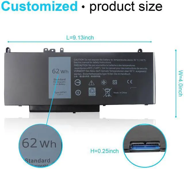 Alt view image 9 of 14 - 6MT4T Battery 62WH Replacement for Dell Latitude E5470 E5570 14 5470 E5470 15 5570 E5570 15.6 inch Precision 3510 7V69Y TXF9M 79VRK 07V69Y 0HK6DV 079VRK 0TXF9M 451-BBUN 451-BBTW 0C1P4