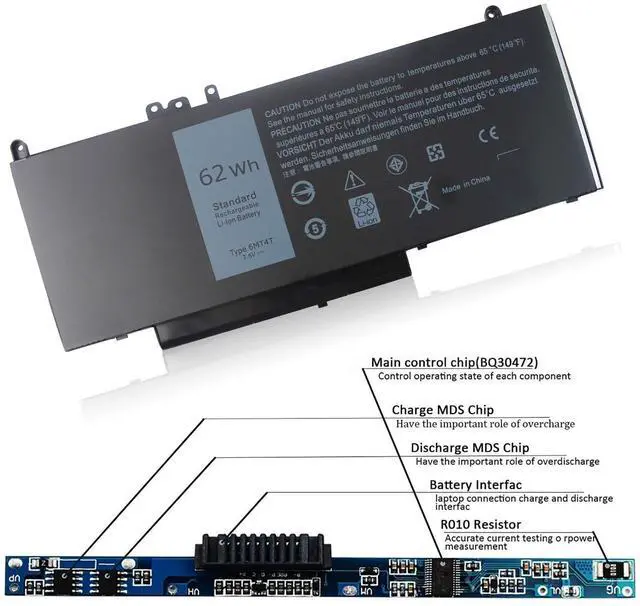 Alt view image 11 of 14 - 6MT4T Battery 62WH Replacement for Dell Latitude E5470 E5570 14 5470 E5470 15 5570 E5570 15.6 inch Precision 3510 7V69Y TXF9M 79VRK 07V69Y 0HK6DV 079VRK 0TXF9M 451-BBUN 451-BBTW 0C1P4