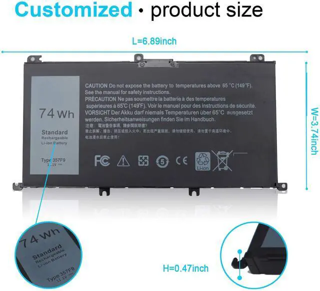 Alt view image 8 of 12 - 74WH 357F9 Battery Replacement for Dell Inspiron 15 7000 7559 7567 7566 7759 7557 5577 INS15PD Series INS15PD-1548B 1548R 1748B fits P57F P57F003 P65F 71JF4 0GFJ6