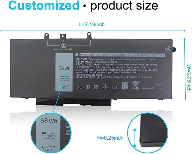 Alt view image 10 of 14 - GJKNX DV9NT 7.6V 68WH Laptop Battery Replacement for Dell Latitude 5480 5580 5280 5288 5290 5490 5491 5590 5591 E5480 E5580 E5590 E5490 Precision 15 3520 3530 M3520 GD1JP DY9NT 0DY9NT 5YHR4 451-BBZG