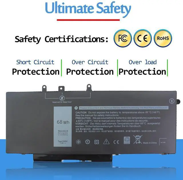 Alt view image 13 of 14 - GJKNX DV9NT 7.6V 68WH Laptop Battery Replacement for Dell Latitude 5480 5580 5280 5288 5290 5490 5491 5590 5591 E5480 E5580 E5590 E5490 Precision 15 3520 3530 M3520 GD1JP DY9NT 0DY9NT 5YHR4 451-BBZG