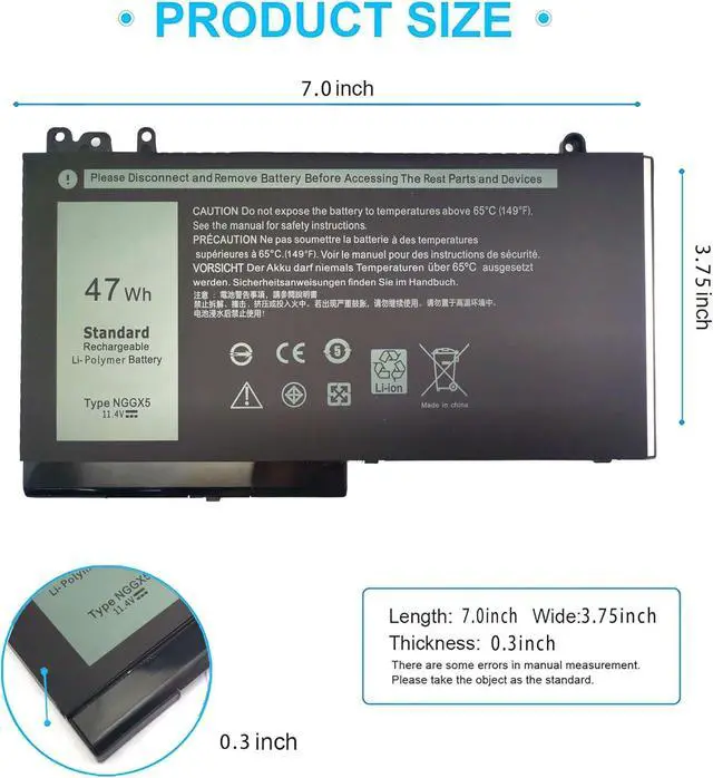 Alt view image 9 of 12 - LXHY NGGX5 Battery for Dell Latitude E5270 E5570 E5470 47Wh Precision M3510 3510 Series P48F P48F001 P48F002 NGGX5-BTI RDRH9 0RDRH9 W9FNJ XKWC7 XWDK1 JY8D6 954DF 0JY8D6 451-BBUM 451-BBUJ 11.4V
