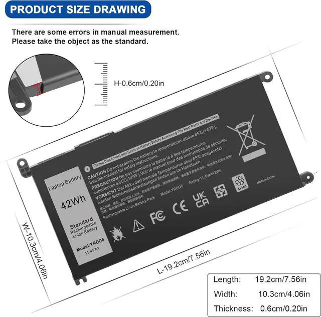 Alt view image 10 of 14 - LXHY YRDD6 Battery for Dell Inspiron 5591 7586 5491 5481 5482 5485 3310 2-in-1 15 3582 3583 3593 3584 5590 5593 5594 5585 14 3493 5493 5480 3793 Vostro 3491 5481 5581 5490 5590 0YRDD6 01VX1H 0VM732