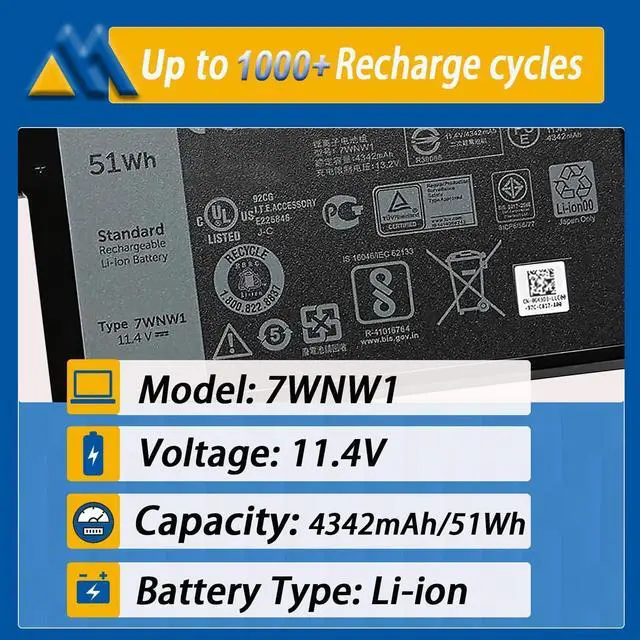 Alt view image 9 of 14 - LXHY 7WNW1 51Wh 6-cell Laptop Battery Compatible with Dell Latitude 5424 5420 Rugged Extreme P85G P86G P137G P137G001 P137G002 P85G001 P86G001 Series DMF8C GK3D3 6NNCF DP3KF 07WNW1 451-BCHV 11.4V