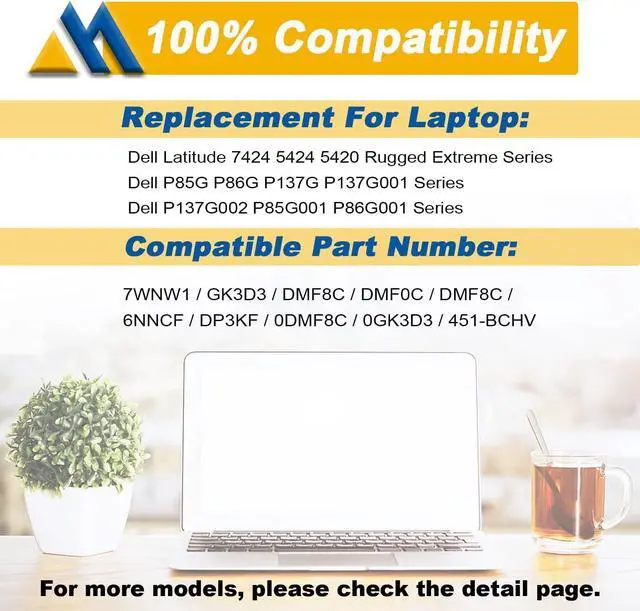 Alt view image 12 of 14 - LXHY 7WNW1 51Wh 6-cell Laptop Battery Compatible with Dell Latitude 5424 5420 Rugged Extreme P85G P86G P137G P137G001 P137G002 P85G001 P86G001 Series DMF8C GK3D3 6NNCF DP3KF 07WNW1 451-BCHV 11.4V