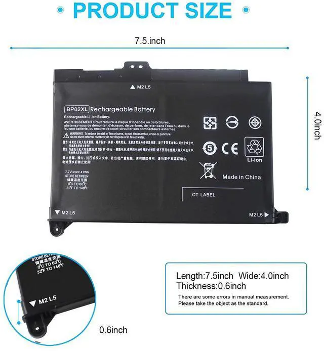 Alt view image 8 of 12 - BP02XL 849909-850 41WH Battery for HP Pavilion Notebook PC 15Z 15AU AW 15Z-AW000 15-AU000 15-AW000 15T-AW000 15-AU010WM 15-AU018WM 15-AU123CL 849569-421 849909-855 849569-542 HSTNN-UB7B TPN-Q172