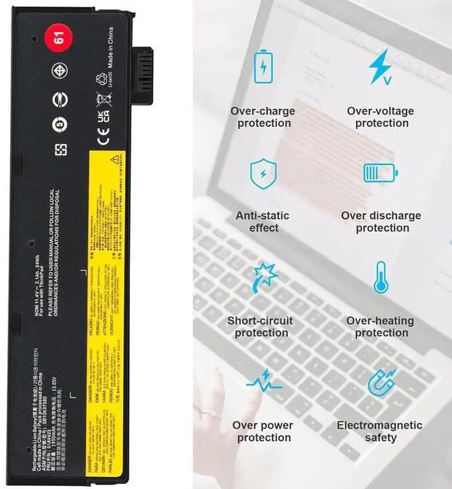 Alt view image 13 of 14 - 01AV423 SB10K97580 Laptop Battery Replacement for Lenovo ThinkPad T470 T480 A475 A485 T570 T580 P51S P52S TP25 Series 61 4X50M08810 01AV422 SB10K97579 01AV424 01AV452 01AV490 11.4V 24Wh