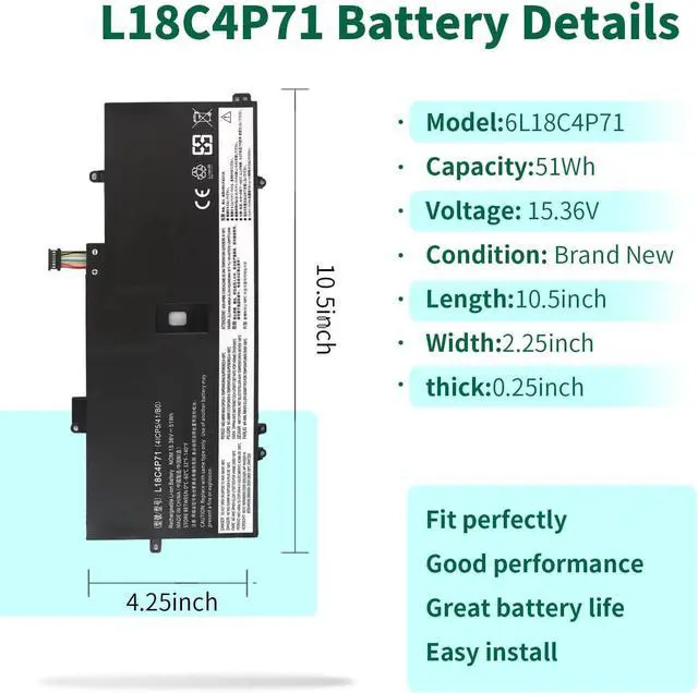 Alt view image 9 of 14 - LXHY 51Wh L18C4P71 L18M4P72 Battery Replacement for Lenovo Thinkpad X1 Carbon 7th Gen, X1 Carbon 8th Gen,ThinkPad X1 Yoga 4th/5th Gen Series 02DL005 02DL006 L18L4P71 SB10K97644 SB10K97642 15.4V