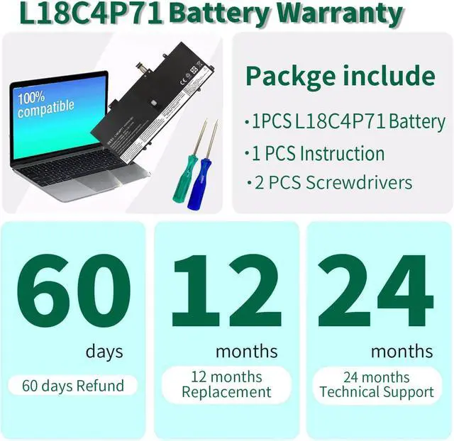 Alt view image 13 of 14 - LXHY 51Wh L18C4P71 L18M4P72 Battery Replacement for Lenovo Thinkpad X1 Carbon 7th Gen, X1 Carbon 8th Gen,ThinkPad X1 Yoga 4th/5th Gen Series 02DL005 02DL006 L18L4P71 SB10K97644 SB10K97642 15.4V