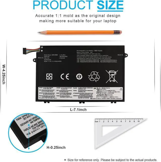 Alt view image 10 of 12 - LXHY 45Wh L17L3P51 01AV445 Laptop Battery for Lenovo ThinkPad E480 E490 E485 E495 E585 E590 E595 E14 E15 SB10K97606 SB10K97607 SB10K97608 SB10K97609 01AV446 01AV447 01AV448 L17C3P51 L17M3P52 11.1V