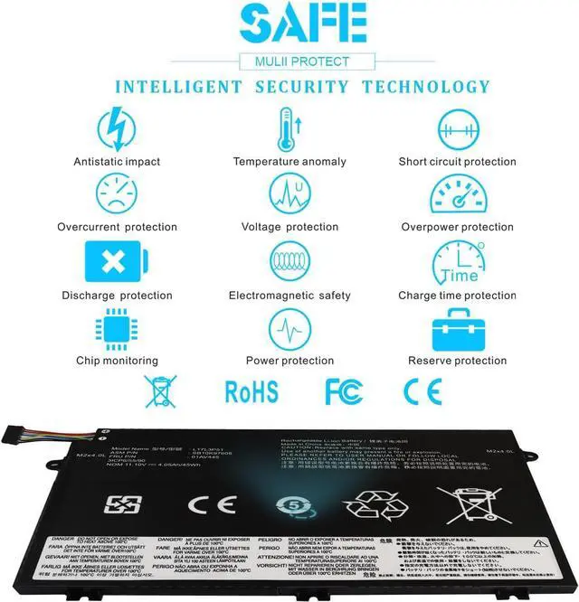Alt view image 12 of 12 - LXHY 45Wh L17L3P51 01AV445 Laptop Battery for Lenovo ThinkPad E480 E490 E485 E495 E585 E590 E595 E14 E15 SB10K97606 SB10K97607 SB10K97608 SB10K97609 01AV446 01AV447 01AV448 L17C3P51 L17M3P52 11.1V