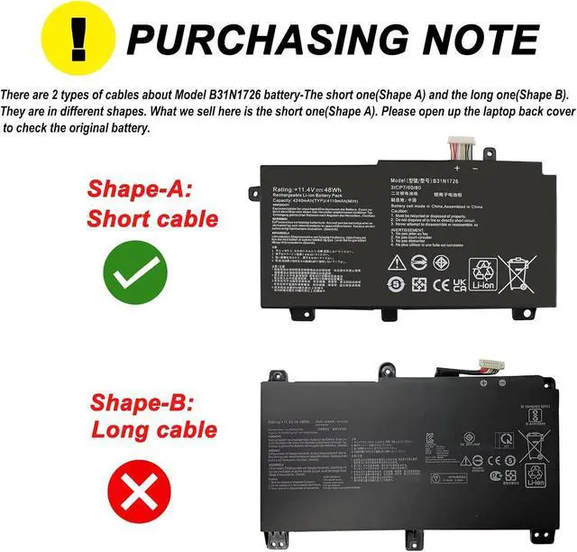 Alt view image 9 of 14 - LXHY 48Wh B31N1726 B31BNEH Battery Replacement for Asus TUF Gaming FX504 FX505 FX505DT FX504GD FX504GE FX504GM A15 FA506 FA506IU A17 FA706II NotebooFX80 FX86 B31N1726-1 B31BN91 A41LK9H 0B200-02910200