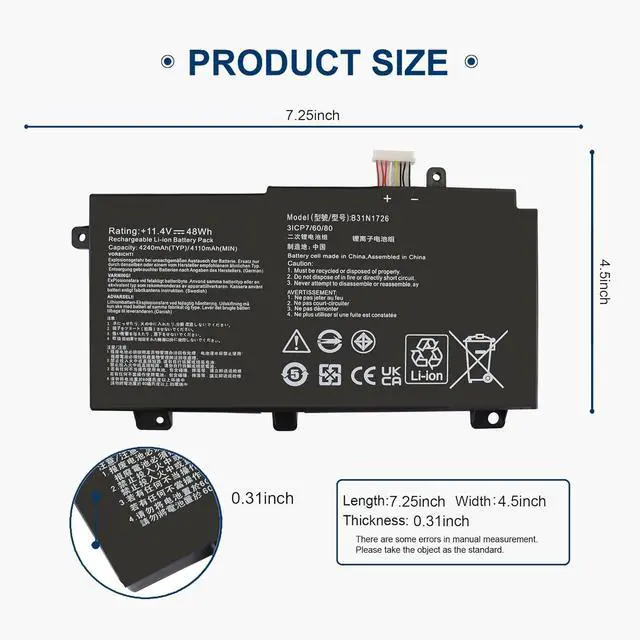Alt view image 10 of 14 - LXHY 48Wh B31N1726 B31BNEH Battery Replacement for Asus TUF Gaming FX504 FX505 FX505DT FX504GD FX504GE FX504GM A15 FA506 FA506IU A17 FA706II NotebooFX80 FX86 B31N1726-1 B31BN91 A41LK9H 0B200-02910200