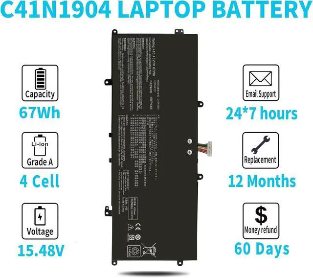Alt view image 11 of 12 - LXHY 67Wh C41N1904 Laptop Battery Replacement for ASUS ZenBook 14 UX425 UX425UA UX425EA UX425JA 13 UX325EA UX325JA UM325SA UX363EA UX363JA Flip S UX371 UX393 UX393EA UX371EA S14 S435 S435EA