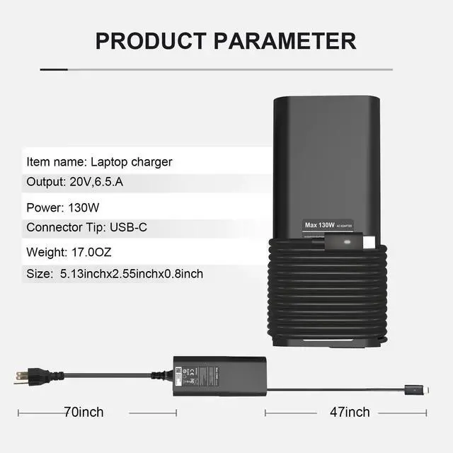 Alt view image 11 of 14 - LXHY 130W USB C Type C Adapter Laptop Charger Compatible with Dell XPS 15 2in1 9575 Precision 5530 2in1 5550 5750 3560 3550 3551 Latitude 7410 7310 7210 9410 9510 9575 5420 5520 5510 Power Cord